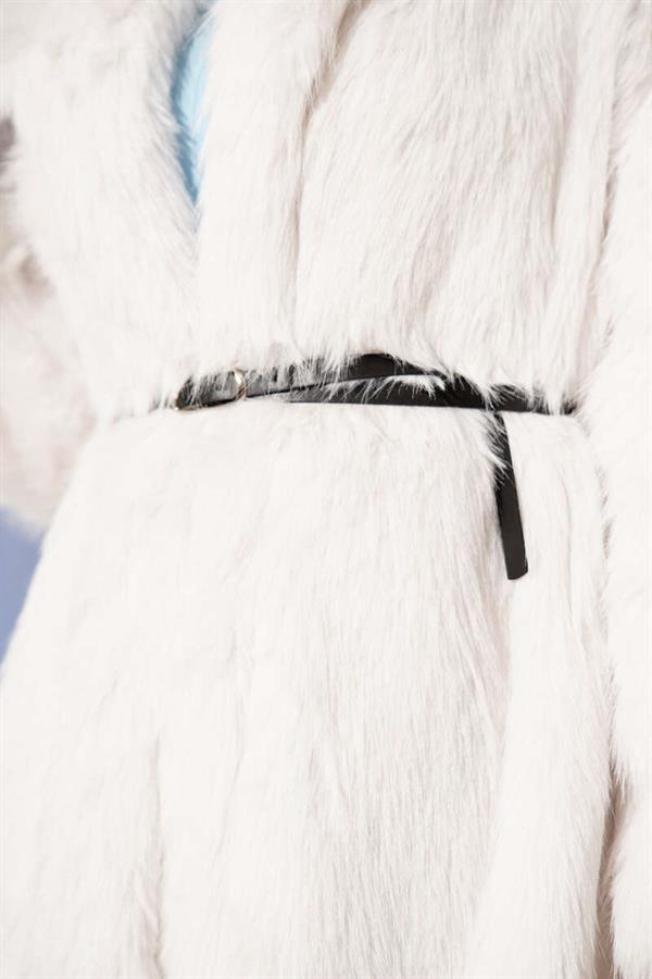 Wide Collar Furry Long Coat Stone