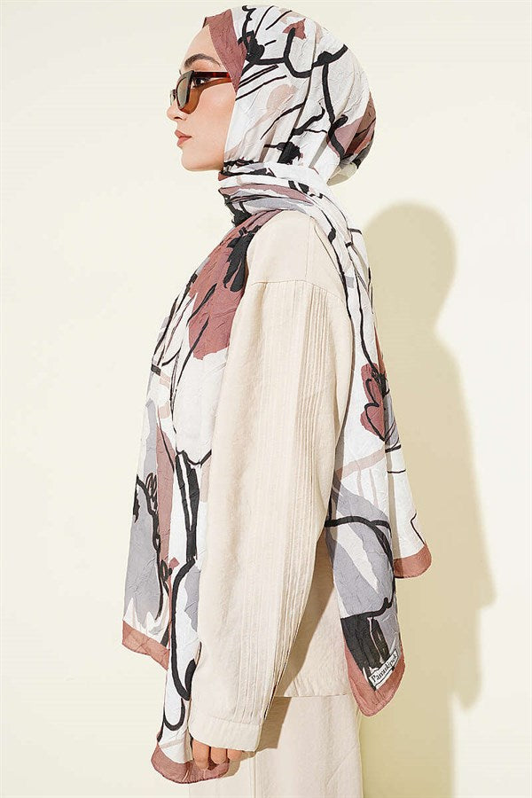 Geometric Floral Scarf, Light Brown