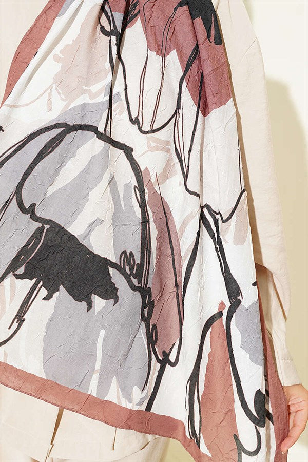 Geometric Floral Scarf, Light Brown