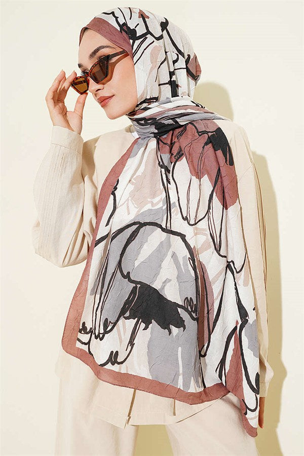 Geometric Floral Scarf, Light Brown