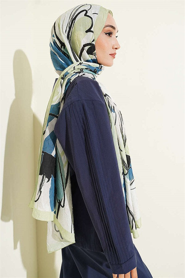 Geometric Floral Scarf, Light Green