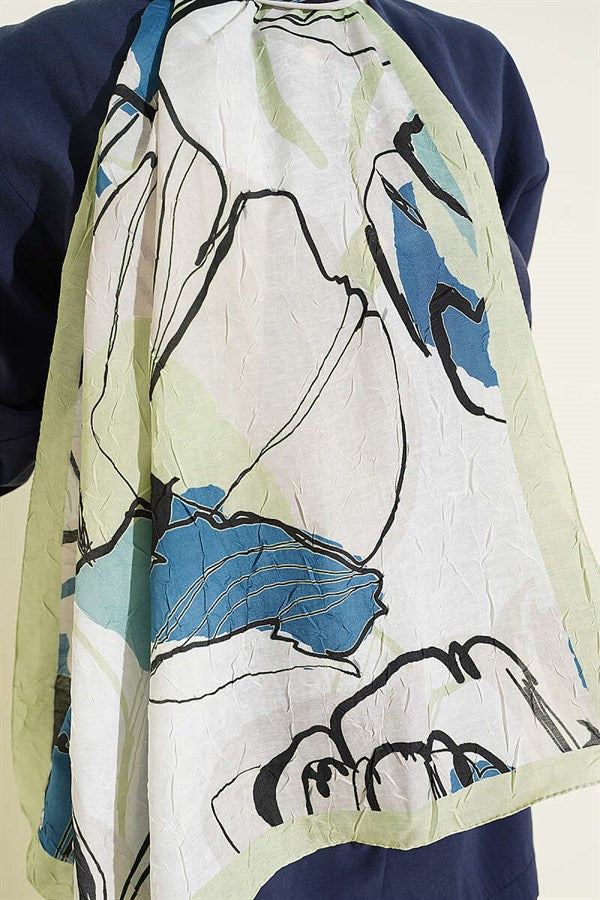 Geometric Floral Scarf, Light Green