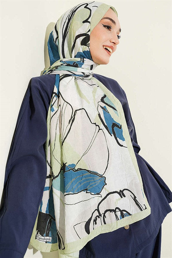 Geometric Floral Scarf, Light Green
