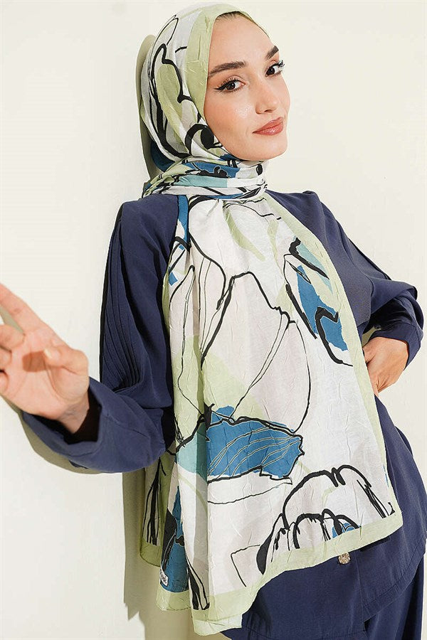 Geometric Floral Scarf, Light Green