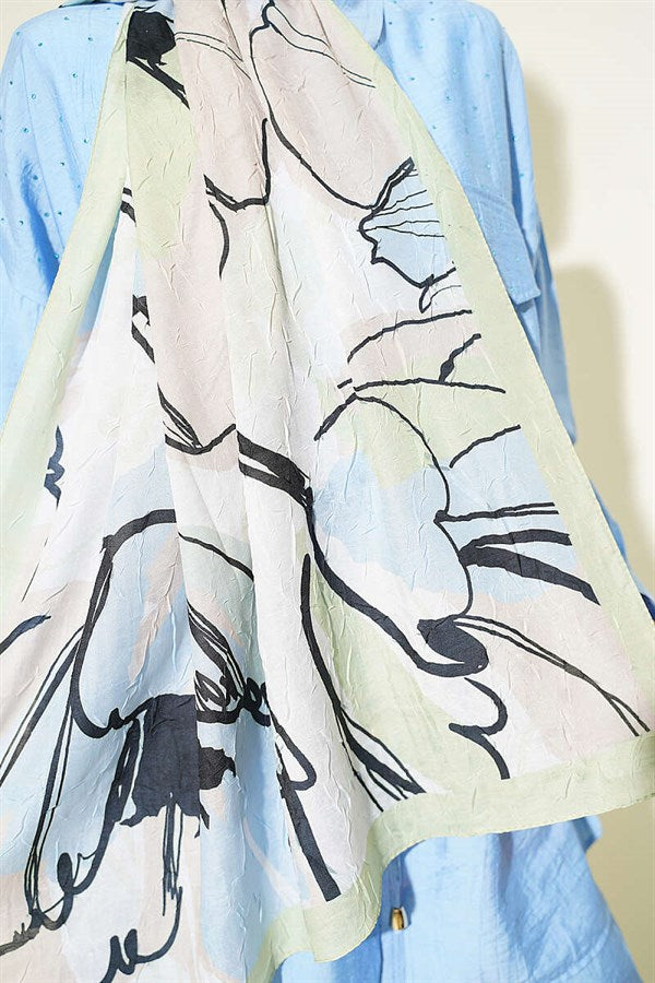 Geometric Floral Scarf, Aqua Green