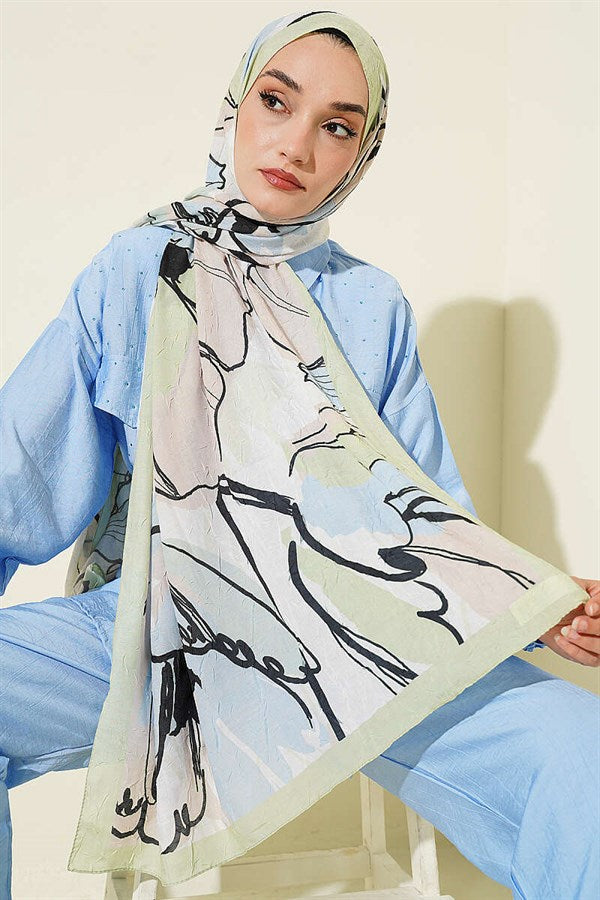 Geometric Floral Scarf, Aqua Green