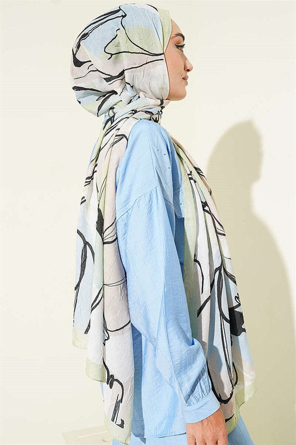 Geometric Floral Scarf, Aqua Green