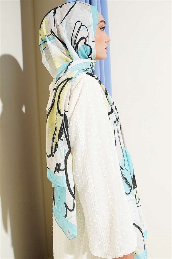 Geometric Floral Shawl Turquoise