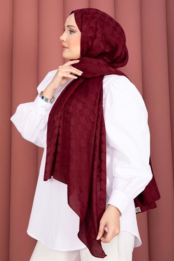 Geometric Pattern Jacquard Shawl Series Burgundy