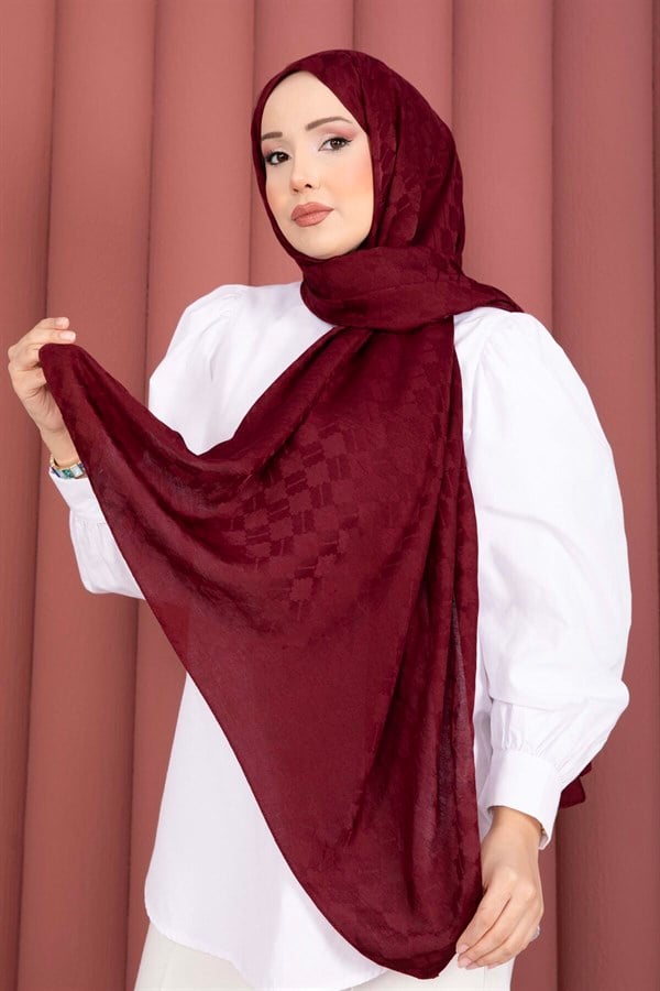 Geometric Pattern Jacquard Shawl Series Burgundy