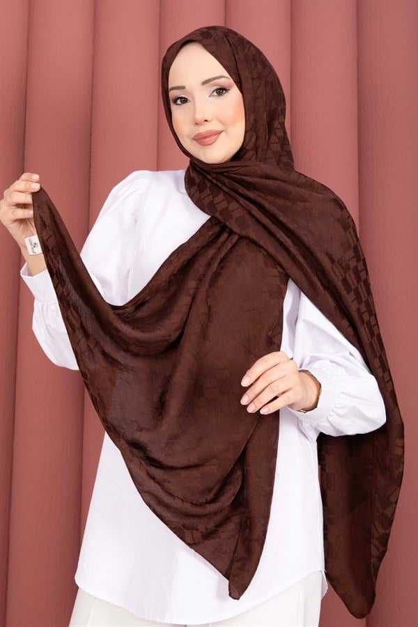Geometric Pattern Jacquard Shawl Series Coffee