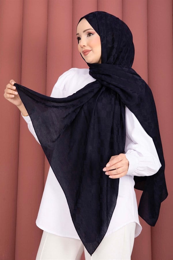 Geometric Pattern Jacquard Shawl Series Navy Blue