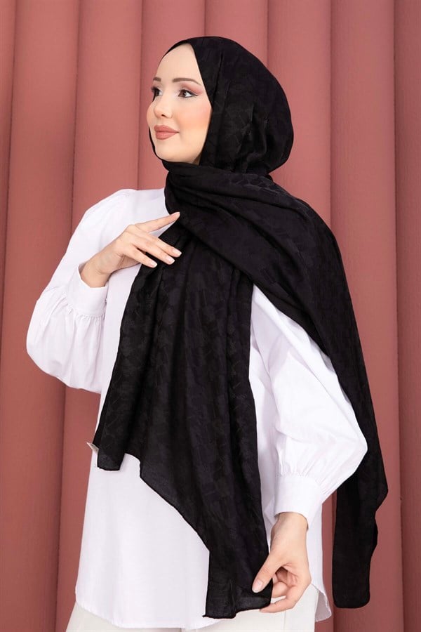 Geometric Pattern Jacquard Shawl Series Black