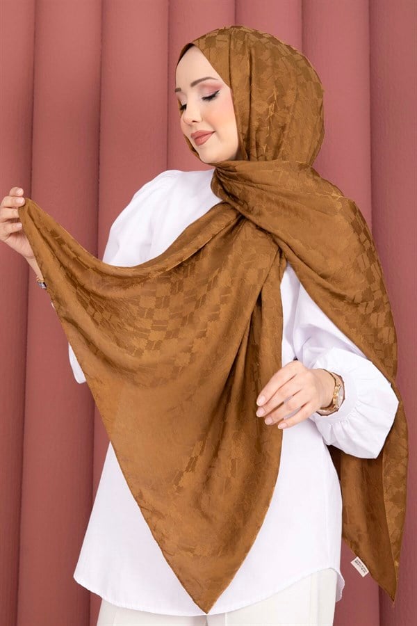 Geometric Pattern Jacquard Shawl Series Tan
