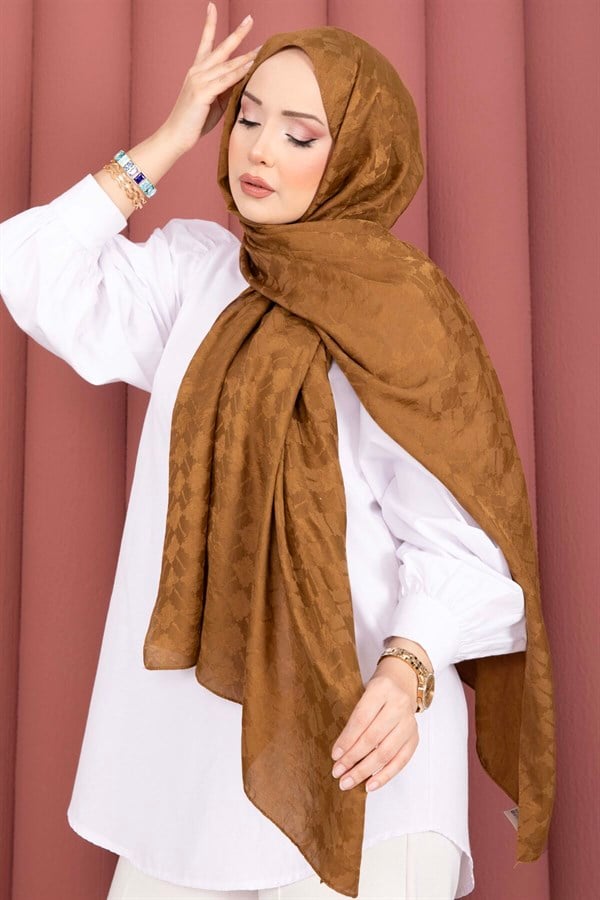 Geometric Pattern Jacquard Shawl Series Tan
