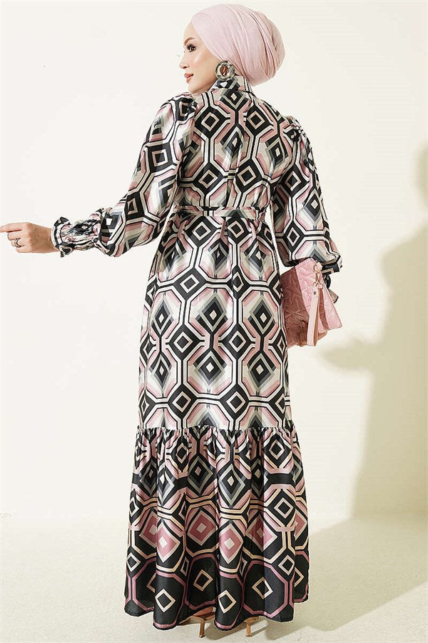 Geometric Patterned Satin Dress Mint