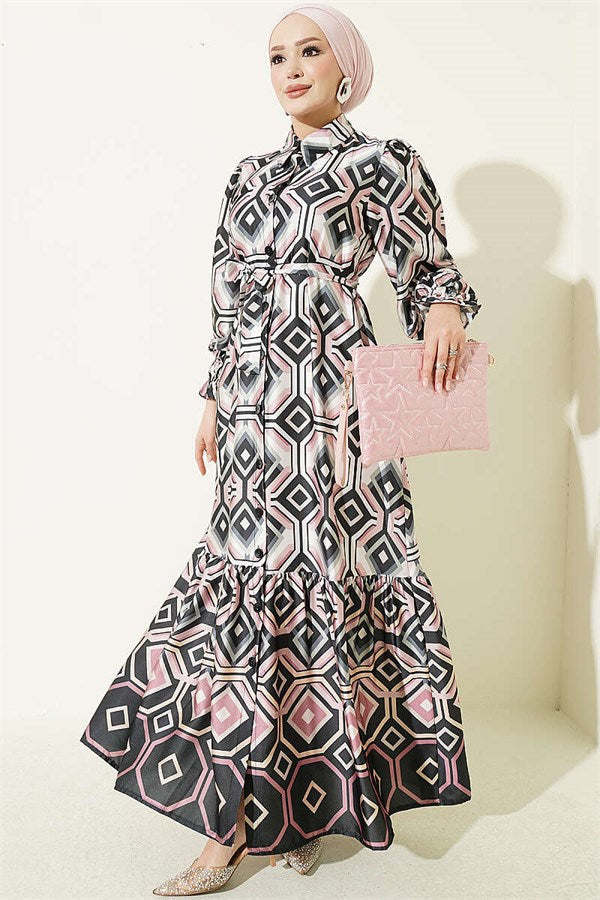 Geometric Patterned Satin Dress Mint