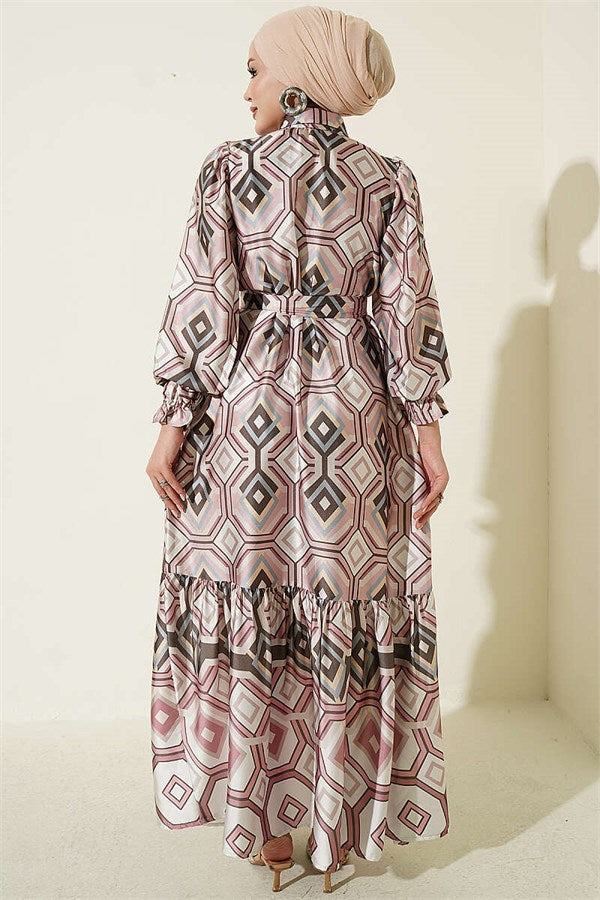 Geometric Patterned Satin Dress Powder Pink