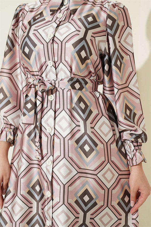 Geometric Patterned Satin Dress Powder Pink