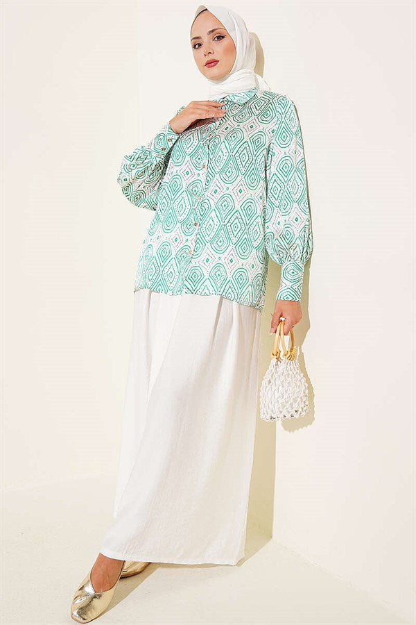 Geometric Ethnic Pattern Shirt Green