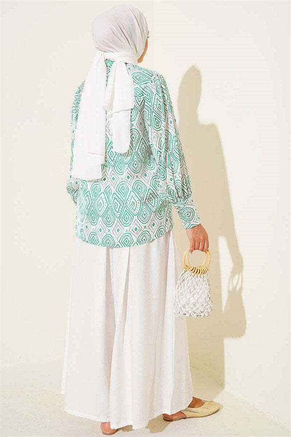 Geometric Ethnic Pattern Shirt Green
