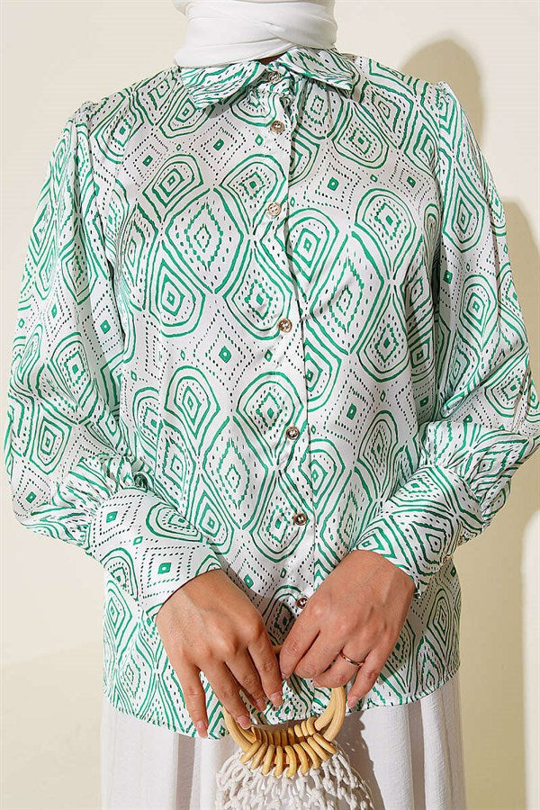 Geometric Ethnic Pattern Shirt Green