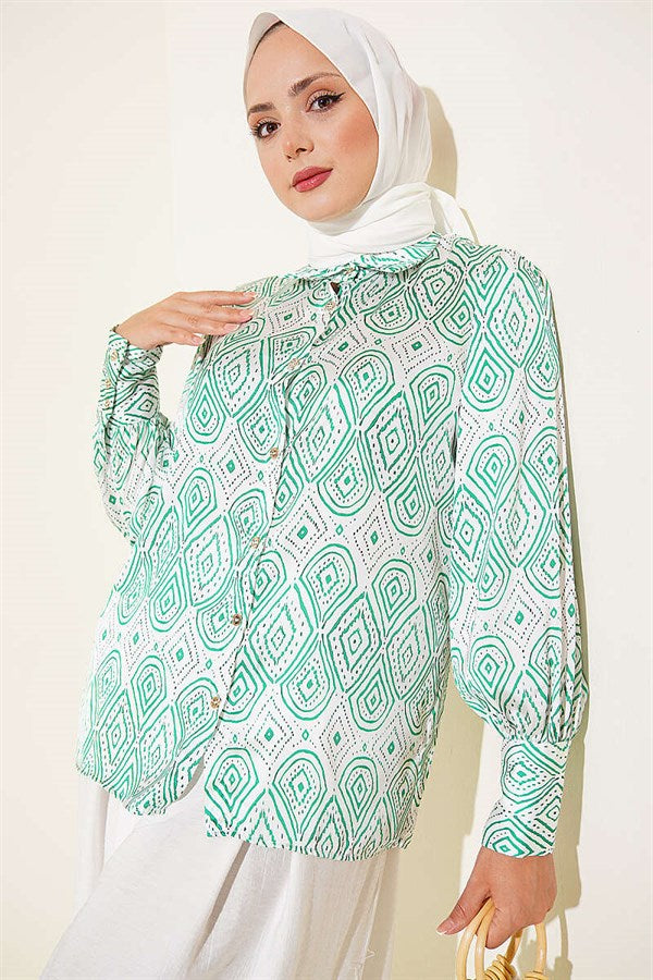 Geometric Ethnic Pattern Shirt Green
