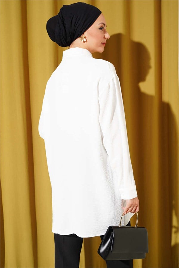 Aerobin Shirt with Concealed Buttons, White