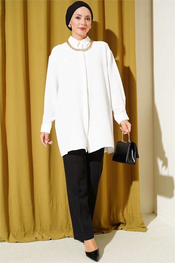 Aerobin Shirt with Concealed Buttons, White