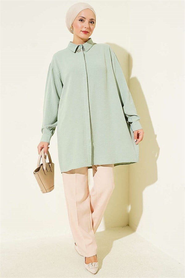 Aerobin Shirt with Concealed Buttons, Light Green