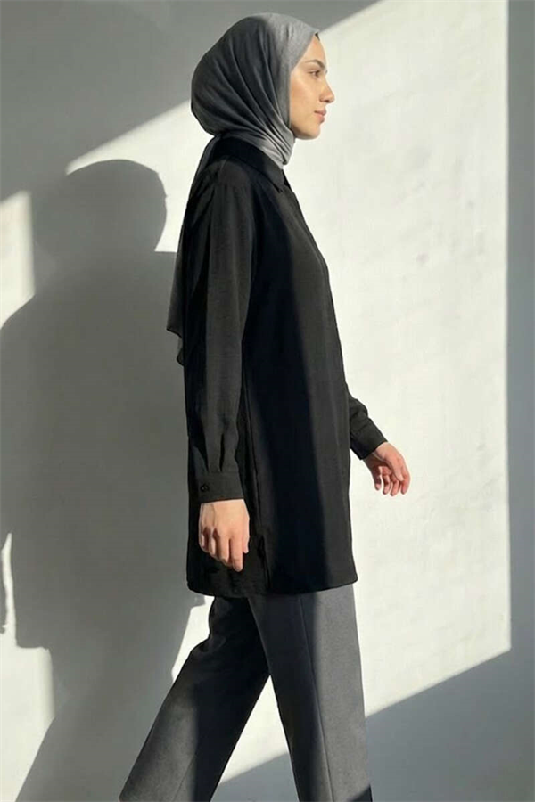 Ayrobin Shirt with Concealed Buttons, Black