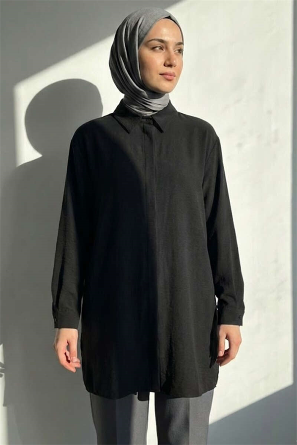 Ayrobin Shirt with Concealed Buttons, Black