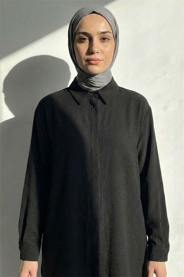 Ayrobin Shirt with Concealed Buttons, Black