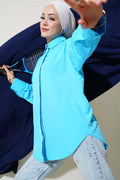 Hidden Button Basic Shirt Blue