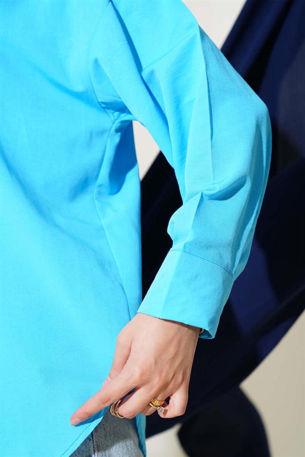 Hidden Button Basic Shirt Blue