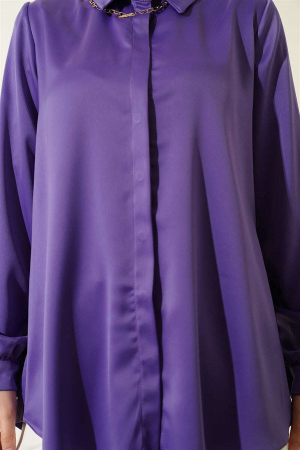 Basic Satin Shirt with Concealed Buttons, Lilac