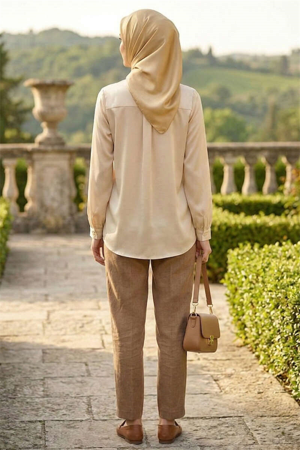 Basic Satin Shirt with Hidden Buttons (Stone)