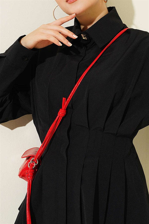 Black Shirt with Concealed Buttons and Waist Darts