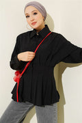 Black Shirt with Concealed Buttons and Waist Darts
