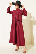 2 Piece Set of blouse and skirt with hidden buttons, burgundy.