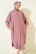Long Shirt with Concealed Button Pockets, Rose Pink