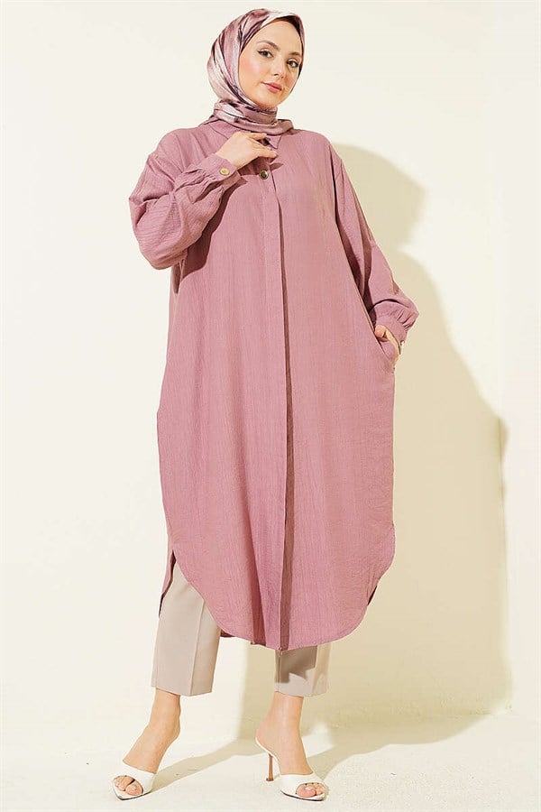 Long Shirt with Concealed Button Pockets, Rose Pink
