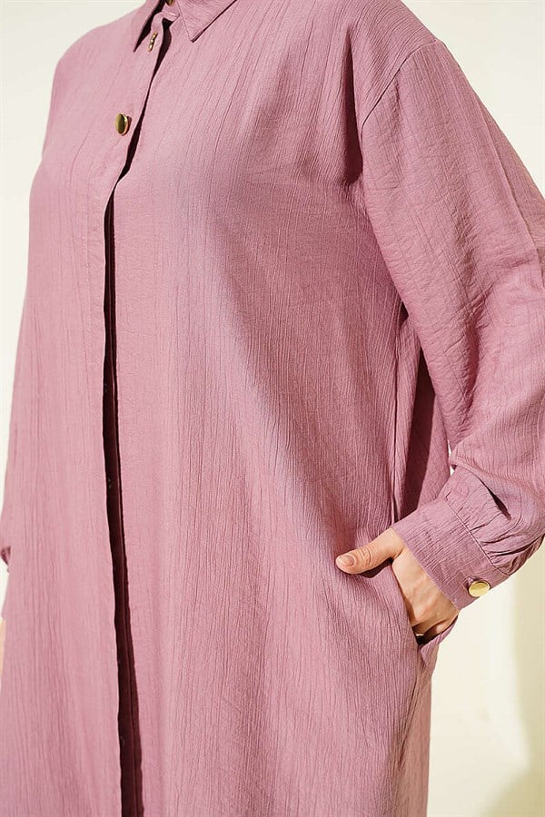Long Shirt with Concealed Button Pockets, Rose Pink