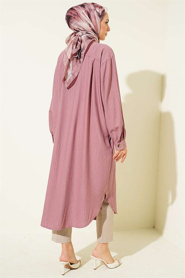Long Shirt with Concealed Button Pockets, Rose Pink