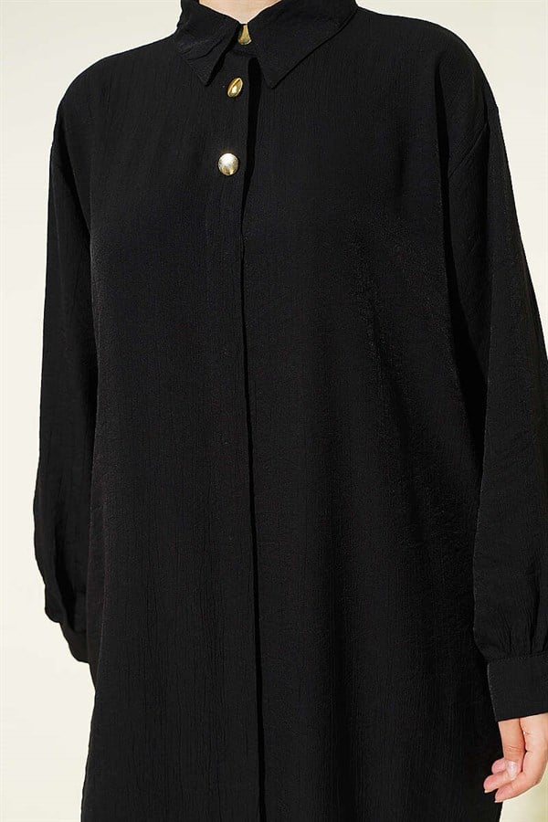 Long Shirt with Hidden Button Pockets, Black