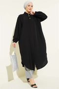 Long Shirt with Hidden Button Pockets, Black