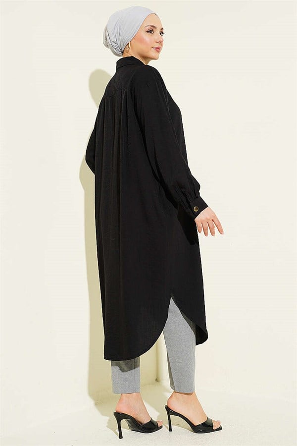 Long Shirt with Hidden Button Pockets, Black