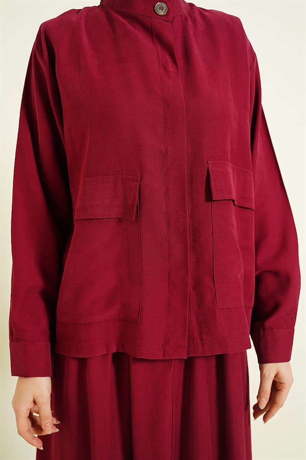 Tencel 2 Piece Set with Hidden Button Skirt, Burgundy