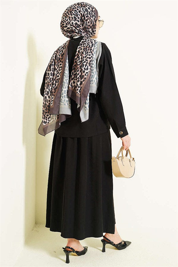 Tencel 2 Piece Set with Hidden Button Skirt, Black