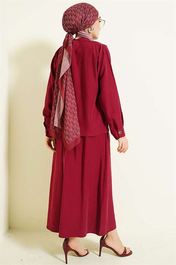 Tencel 2 Piece Set with Hidden Button Skirt, Burgundy